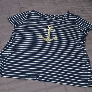 Croft & Barrow Blue White Stripes Bling Anchor L
